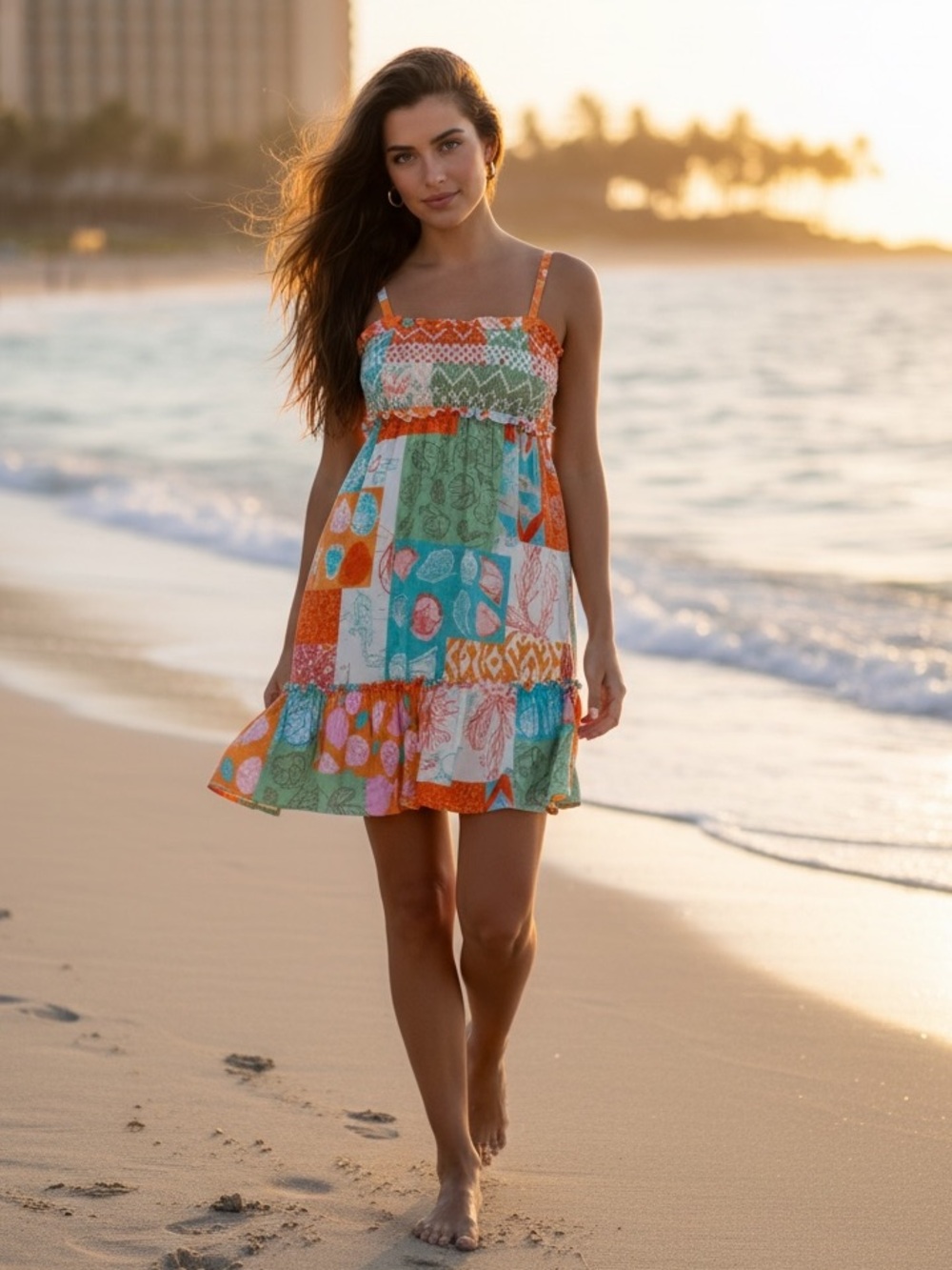 Illa illa Patchwork lemon seashells Smocked Sundress NWT